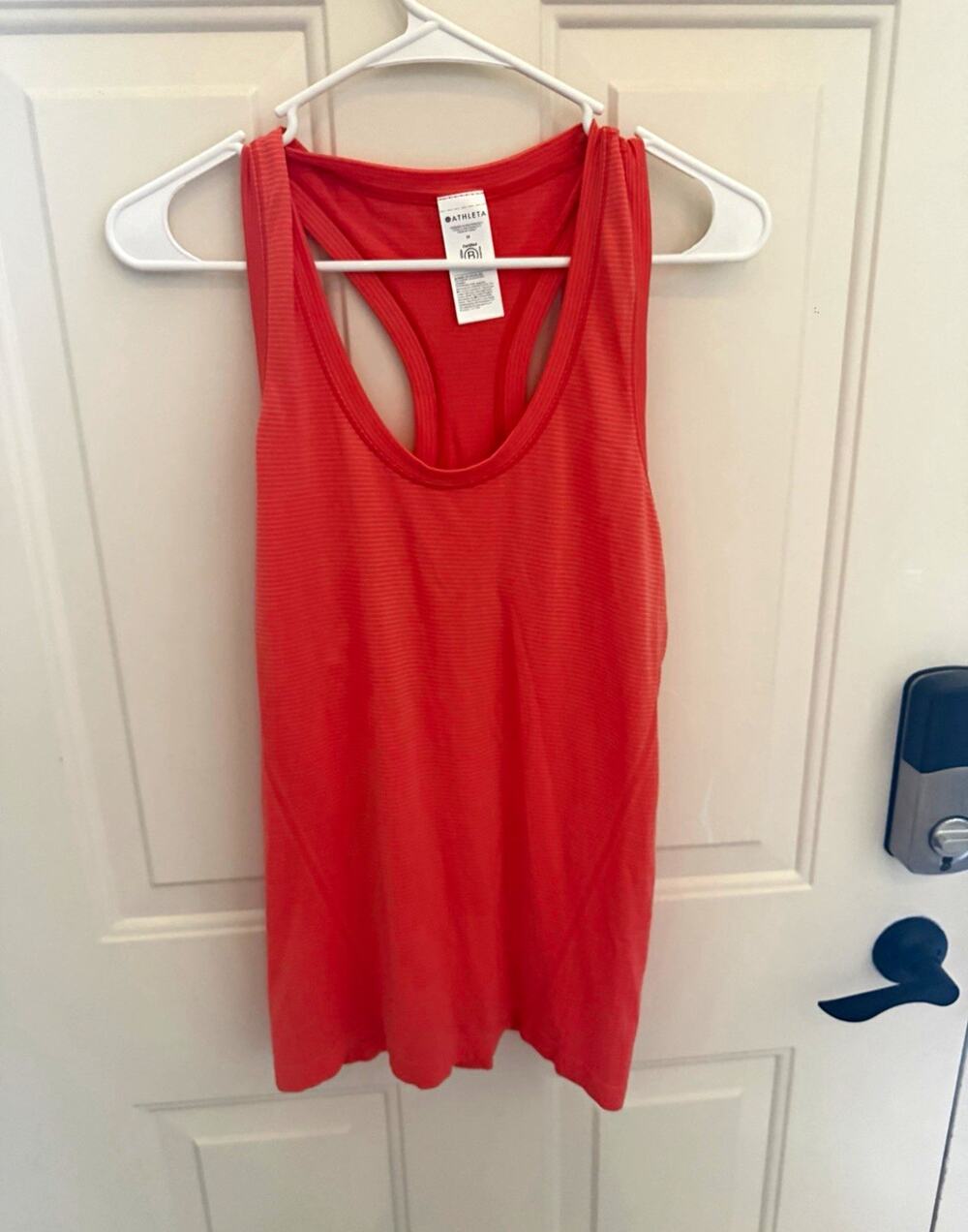 Athleta Women’s Orange Striped Racerback Tank M Scoop Neck Lightweight Stretch